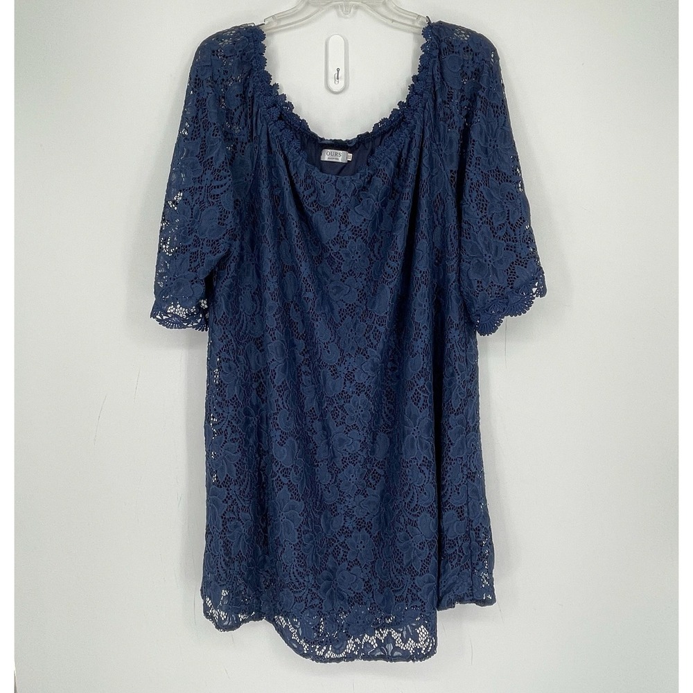 OURS Women's Blue Floral Lace Off Shoulder Tunic Top Size XXL
